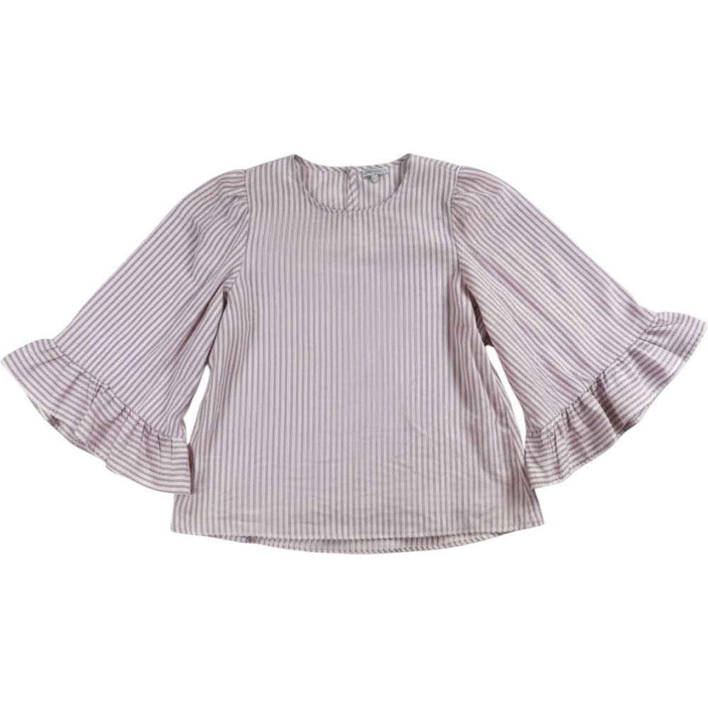 Paraphrase Blouse Women Large Pink White Striped Bell Sleeve Ruffle Romantic Top